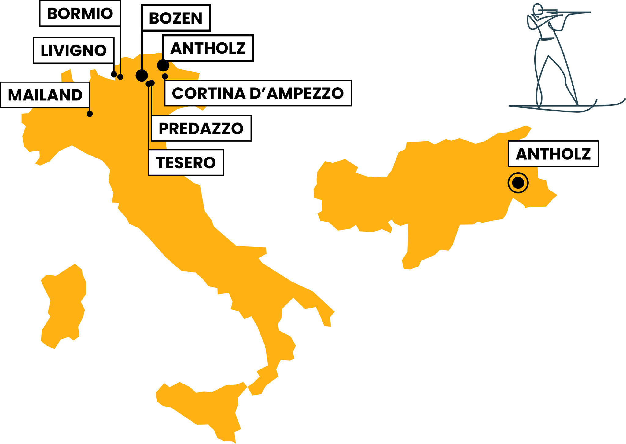 Karte mit den Austragungsorten der Winterspiele 2026